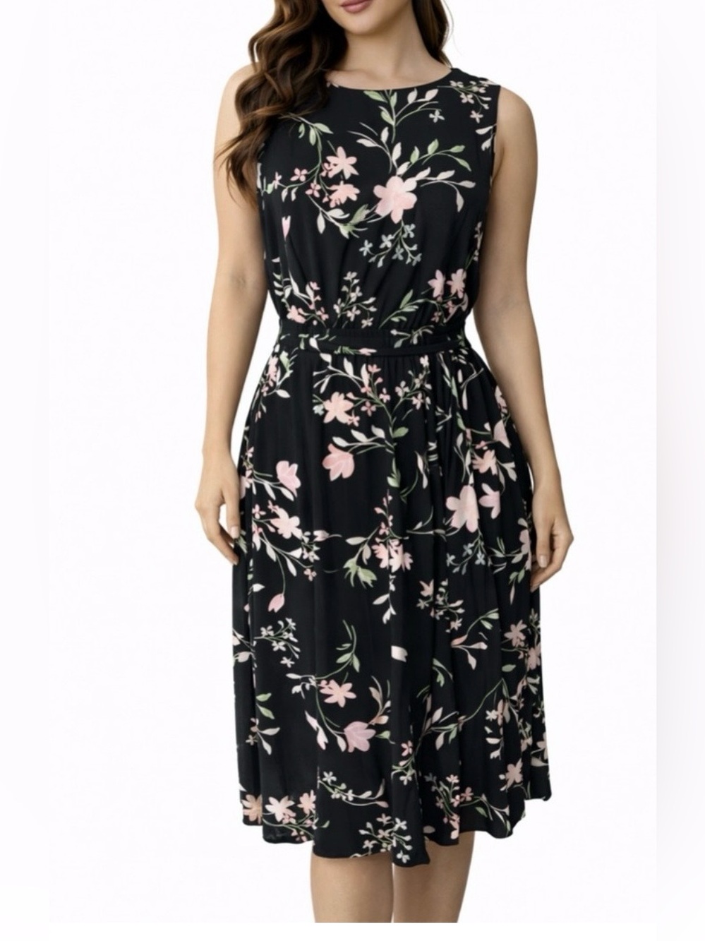 Anne Klein Black Dress with Pink Floral Print